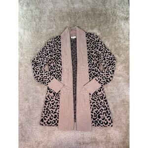 Yes Lola Leopard Print Cotton Open Front Cardigan Sweater Cowl Collar XS E322